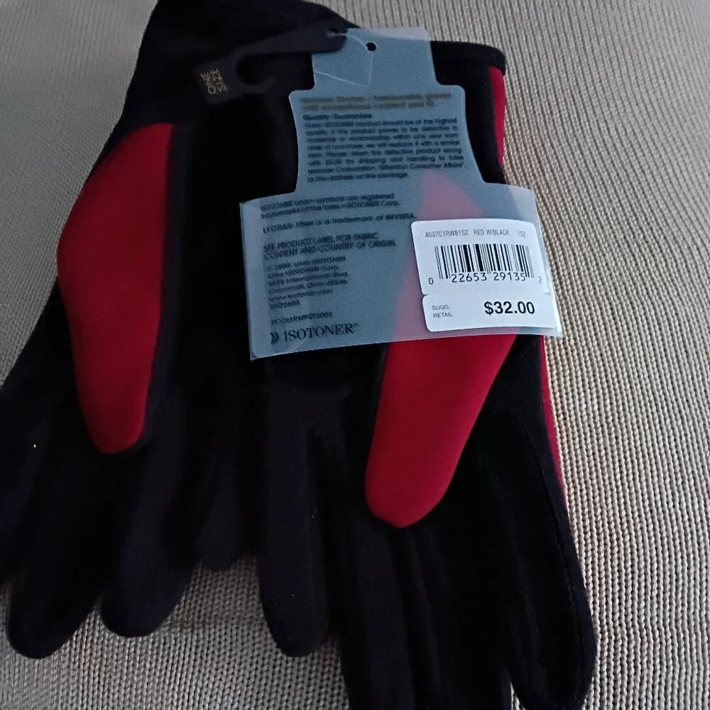 Isotoner Warm Red and Black Stretch Gloves New Never Worn NWT - Picture 2 of 6